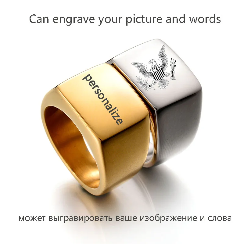 

New Personalize Polished Punk Signet Solid Ring Custom Unique Wedding Jewelry For Customize Name/Logo Rings Party Gift