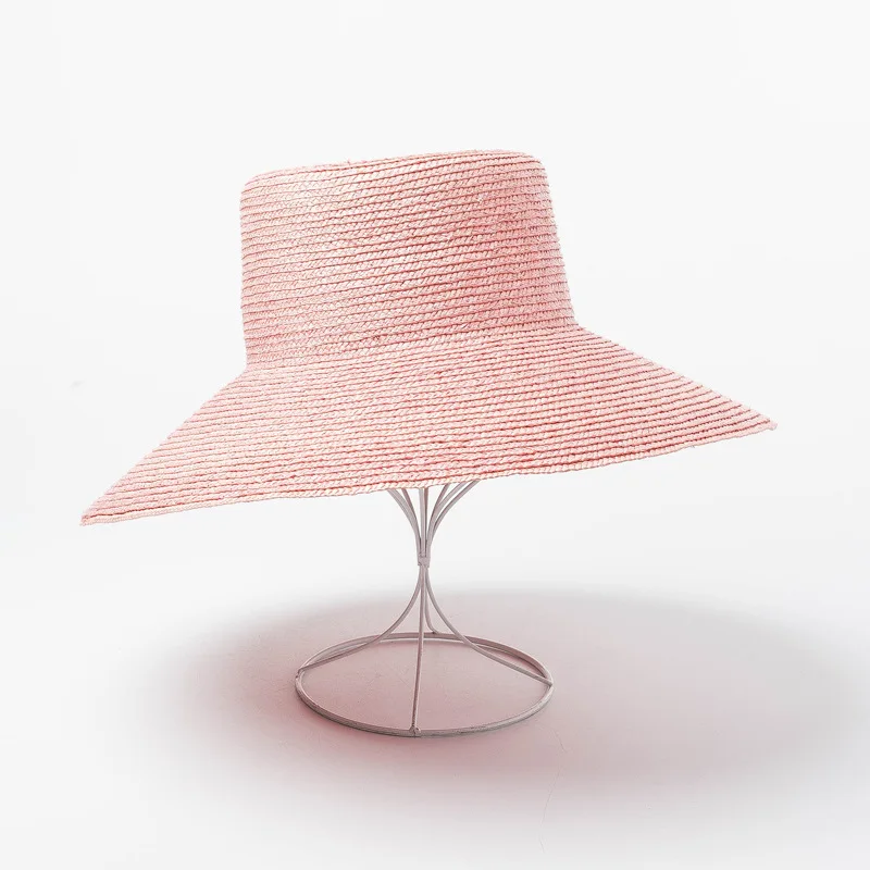 Новинка года на плоской подошве Топ Большой цветная трубочка соломенная шляпа Открытый путешествия солнцезащитный Зонт Пляжный большая соломенная шляпа солнца Шапки для Для женщин - Цвет: Pink