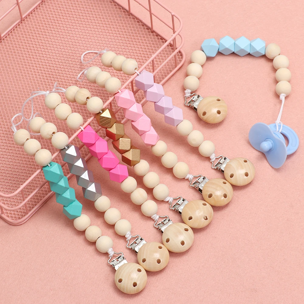 20158NEW Baby Pacifier Clip Chain Wood Holder Chupetas Soother Pacifier Clips Leash Strap Nipple Holder For Infant Feeding