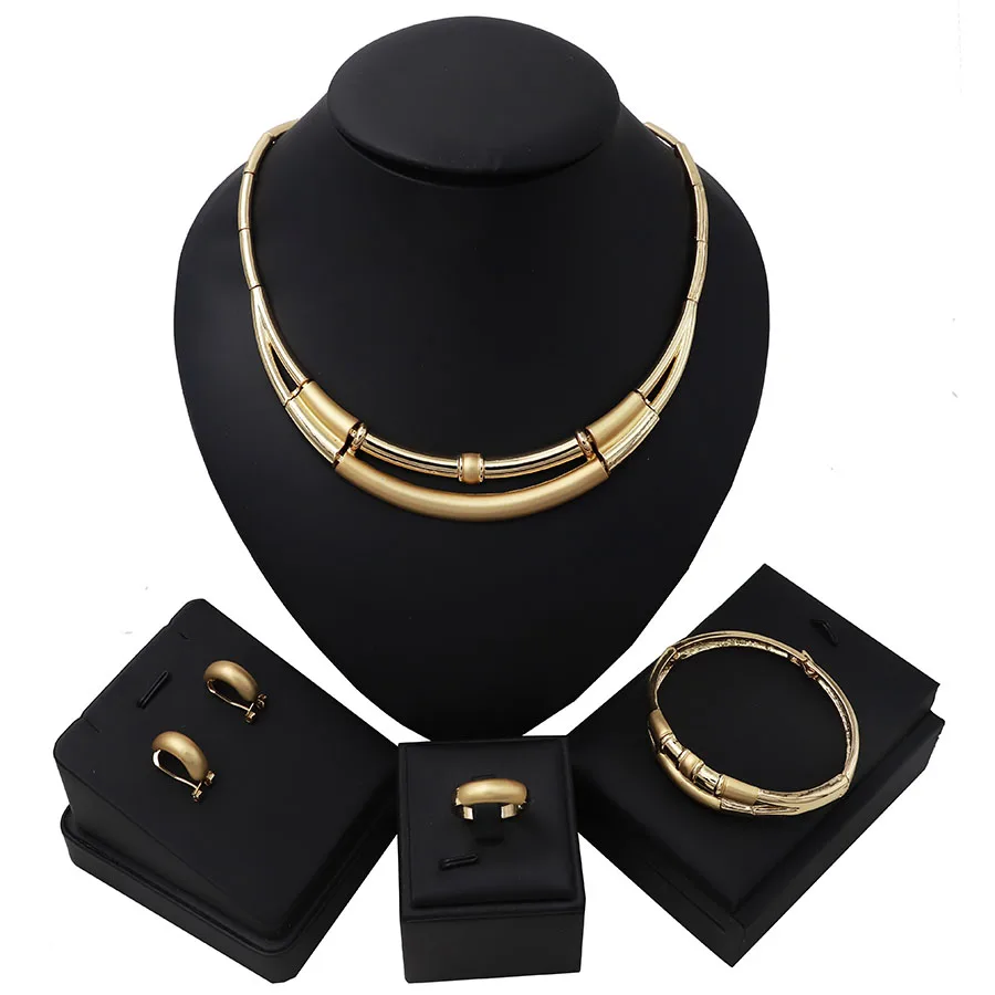 TSROUND Дубай комплект ювелирных украшений золотистого цвета простой дизайн ожерелье серьги для женщин