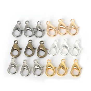 100pcs 12mm Lobster Clasps Hooks Bronze/Gold/Rhodium/Silver Components For Jewelry Making Necklace Bracelet DIY Jewelry Findings