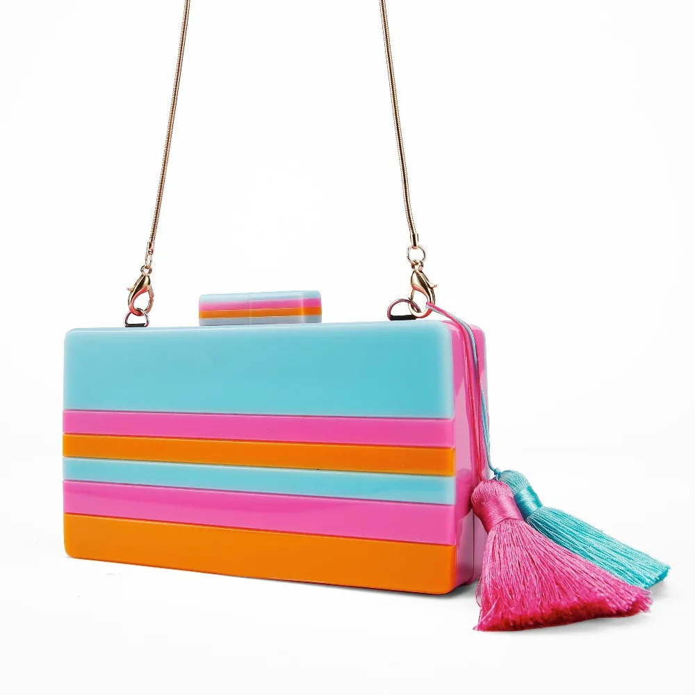 3 Pcs Per Lot Colorful Stripe Acrylic Bag Box Clutches Women Day