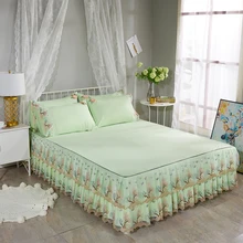 Lace Edge Bed Skirt Chic Ruffled Lace Bed skirt Pillowcase Queen Full Size Cotton Soft Bed sheet set Bed cover Pillowcase