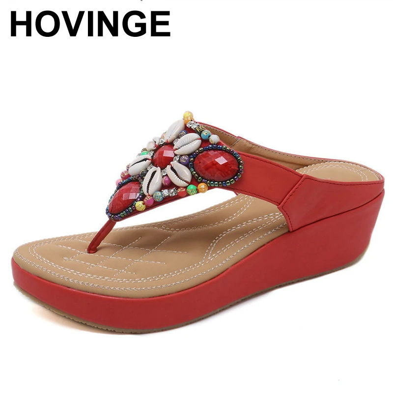HOVINGE 2018 летние новые Этнические сандалии богемные босоножки на танкетке с