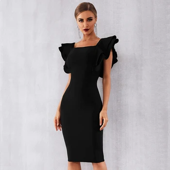 

Summer 2019 Dress Sexy Celebrity Ruffles Bandage Butterfly Sleeve Women V Neck Night Club Body con Party Dresses Wholesale