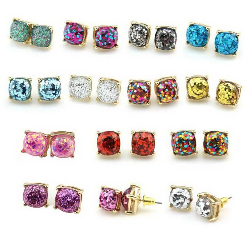 Zwpon Glitter Spring Earrings Gold Rainbow Square Glitter Cute Stud Earrings  Women Fashion Brand Jewelry Party Dot Earrings - Stud Earrings - AliExpress