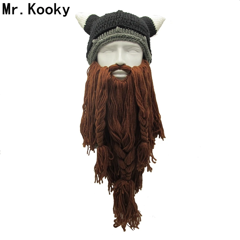 Koop Mr. Maffe mannen Barbarian Vagabond Viking Beanie Baard Hoorn Hoeden Handgemaakte Winter Warm Verjaardag Cool Geschenken Grappige Gag Halloween Cap