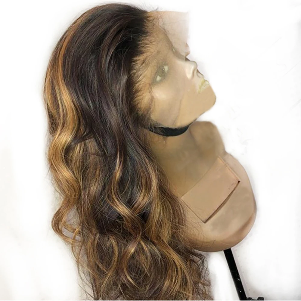 SimBeauty тела волнистые светлые подчеркивает кружева фронта человеческих волос парик бразильский Remy Предварительно сорвал с волосами младенца для женщин