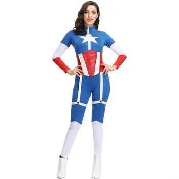 

2019 New Captain America Costume Superhero Cosplay Women Skinny Zentai Suit Ladies Captain America Role Play Movie Costume Z4385