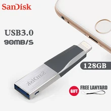 SanDisk OTG USB флэш-накопитель 128 ГБ флеш-накопитель 3,0 флешки двойной интерфейс для iPhone iPad APPLE MFi Бесплатный подарок