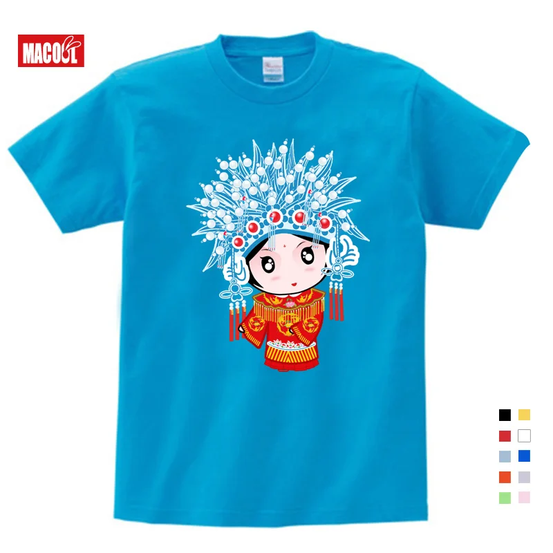 2019 Summer Beijing Opera Chinese style T-shirt  Short-sleeved tops girls tops eTheodore  Costume kids costume Free Shipping
