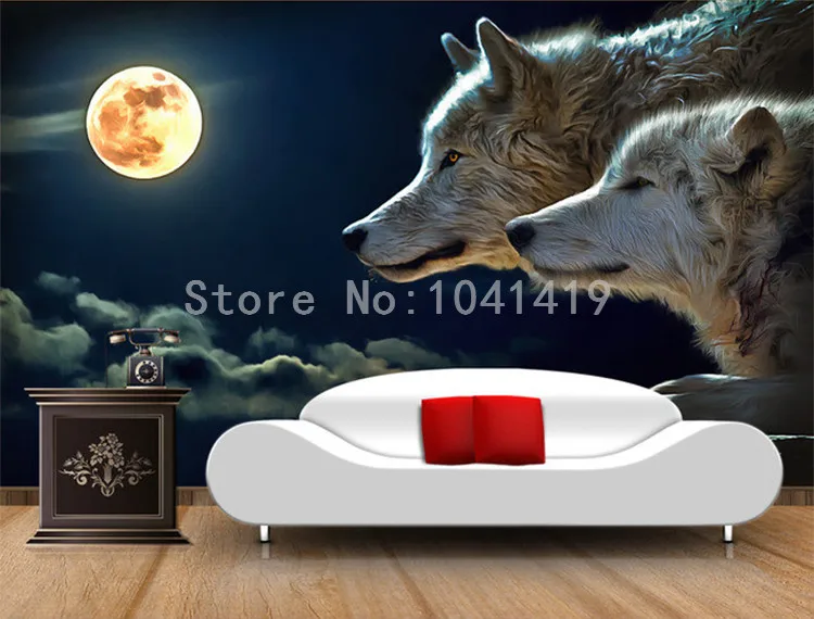 На заказ любой размер Большая фреска обои толстовка с принтом волк при лунном свете классический мультфильм фото обои ТВ диван фон Fresco Papel де Parede 3D