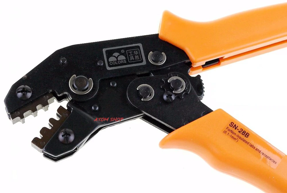 

SN-28B Hand Mini European Style Crimping Plier Crimper For Non-Insulated Terminals Tabs Receptacles AWG 28-18 Square mm 0.1-1