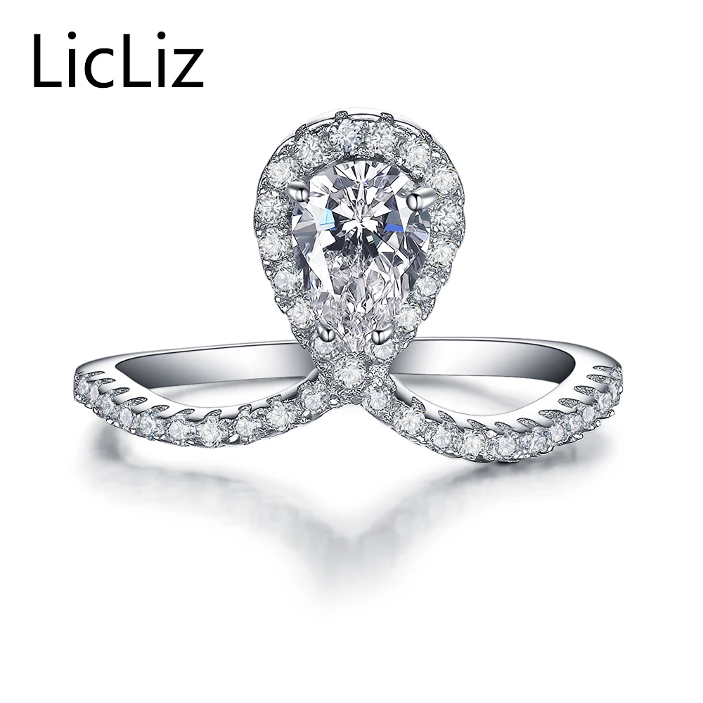 LicLiz кольцо с большими каплями воды, 925 пробы, серебряные свадебные кольца, обручальное кольцо, кольца на палец для женщин, вечерние кольца вечности LR0341