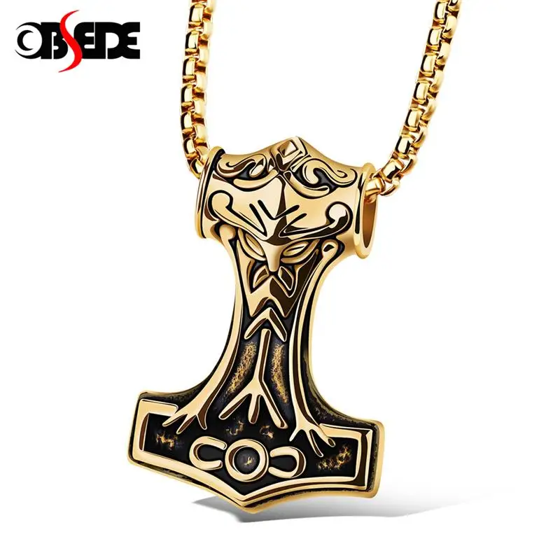 OBSEDE Trendy Jewelry Thor Hammer Axe Pendants Necklace Men Titanium Stainless Steel Gifts For
