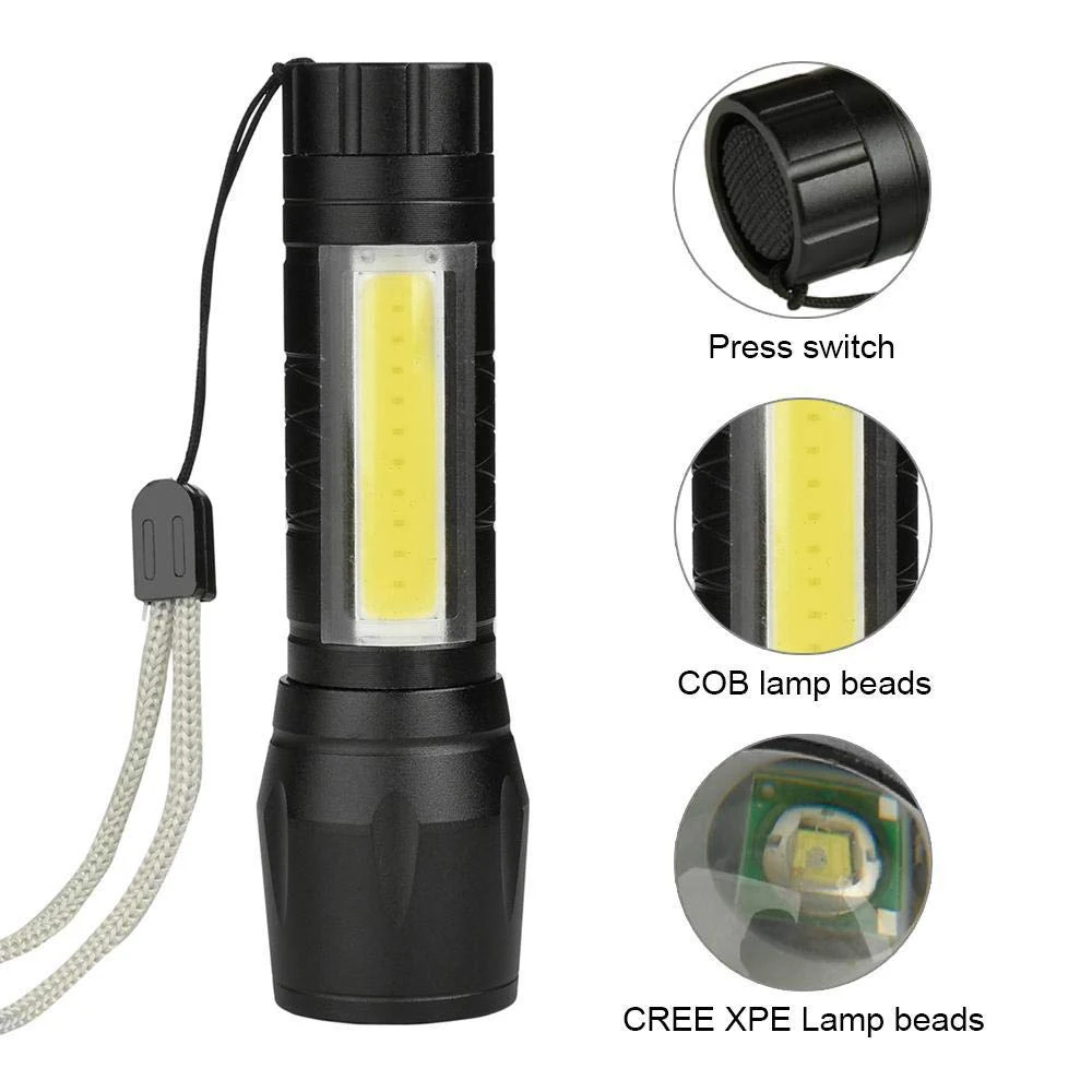 

2000lm Built In Batttery Mini Flashlight Q5 & Cob Led Zoom Aluminum 4 Modes Torch Rechargeable Lantern Flashlight