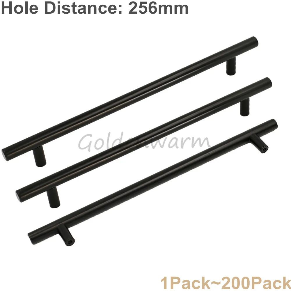 256mm Hole Distance Furniture Handle Black Stainless Steel T Bar