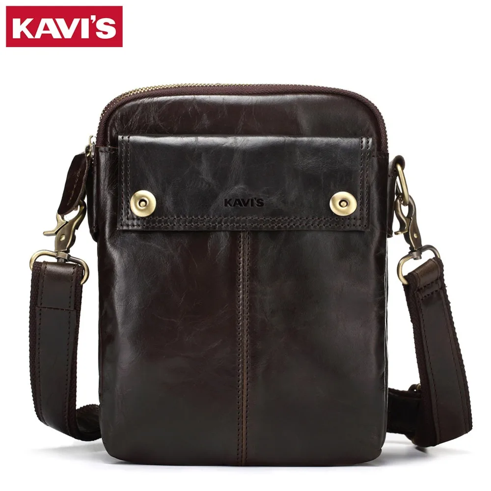 

KAVIS Cowhide Genuine Leather Messenger Bag Men Vintage Solid Shoulder Crossbody Handbag Bolsas Sac Sling Chest For Male Small