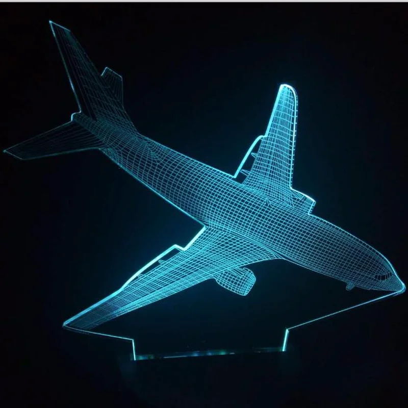 Самолета 3D ночник удаленного коммутатора USB 7 цветов самолета настольная лампа