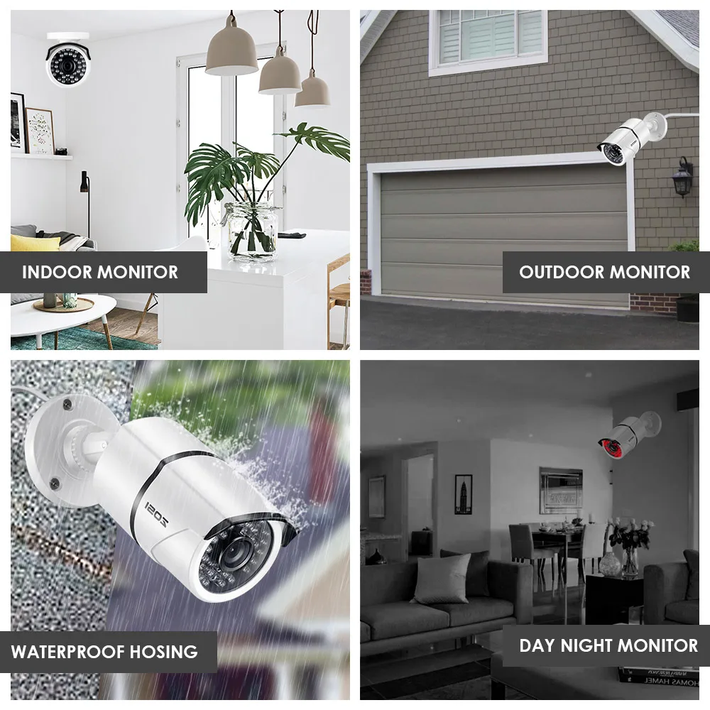  ZOSI 2CH Home Surveillance System 4CH DVR Kit HD 1080P CCTV System 2pcs 2MP Outdoor Video Surveilla