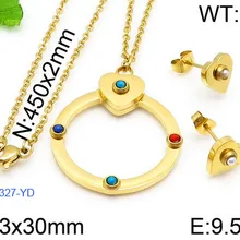 Модные женские серебряные, золотые, нержавеющая сталь, круглые сердца, звезда, цветок, циркон, медведь, животное, ожерелье, серьги, ювелирные наборы