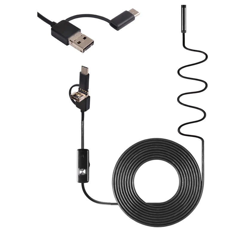 3в1 эндоскоп Tpye c & Andriod PC 5 мм 6 светодиодов USB Водонепроницаемый 1 м/2 м/5 м/10 м мягкий