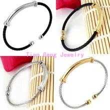 Top Quality Silver & Yellow Gold & Black 60 MM Cable Bracelet Bangle Charm Vintage 316L Stainless Steel Rope Fashion Jewelry