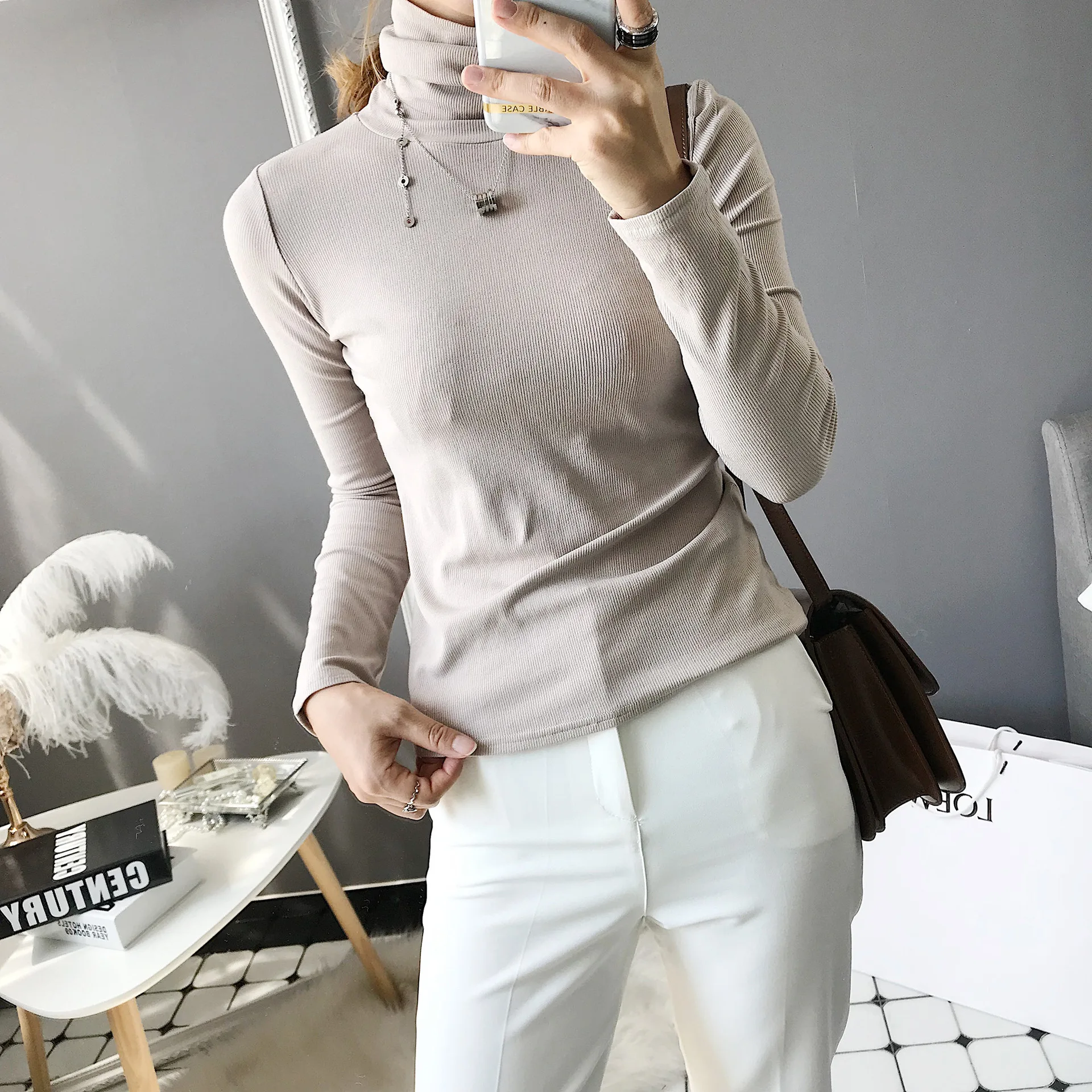

women sweaters and pullov Autumn Top Female 2019 New Style Turtleneck Temperament Solid Color Long Sleeve High Stretch Bottoming