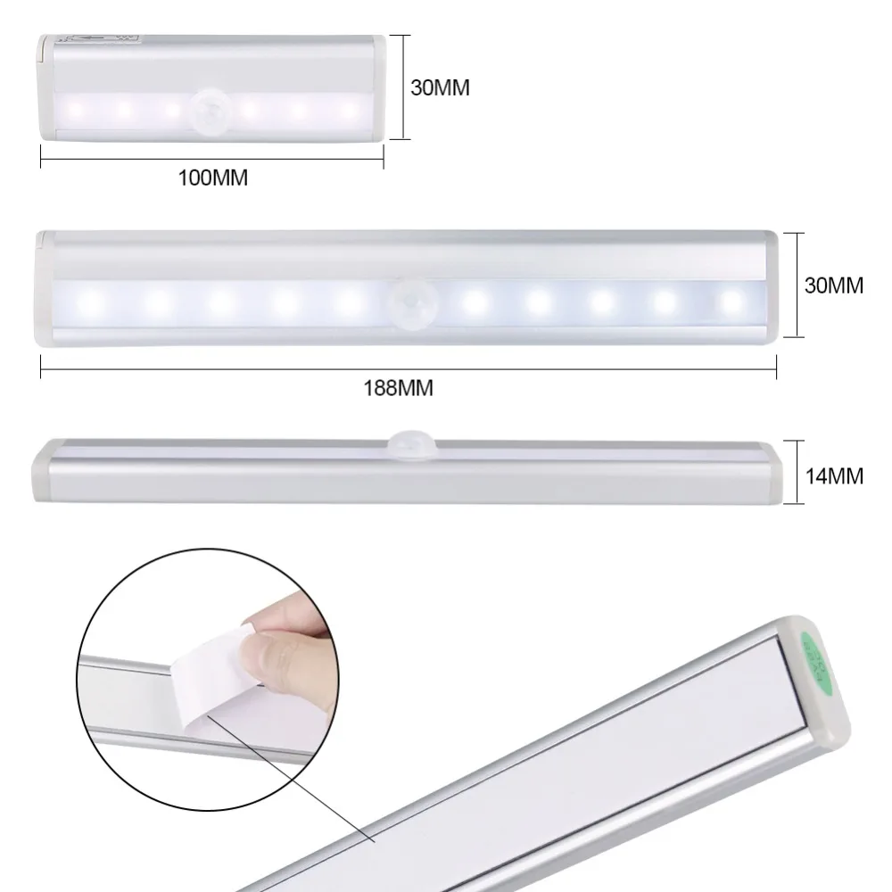 Батарея светодиодная подсветка под шкаф PIR датчик движения умная лампа 6/10 светодиодный s светильник для шкафа шкаф кухонный ночной Светильник