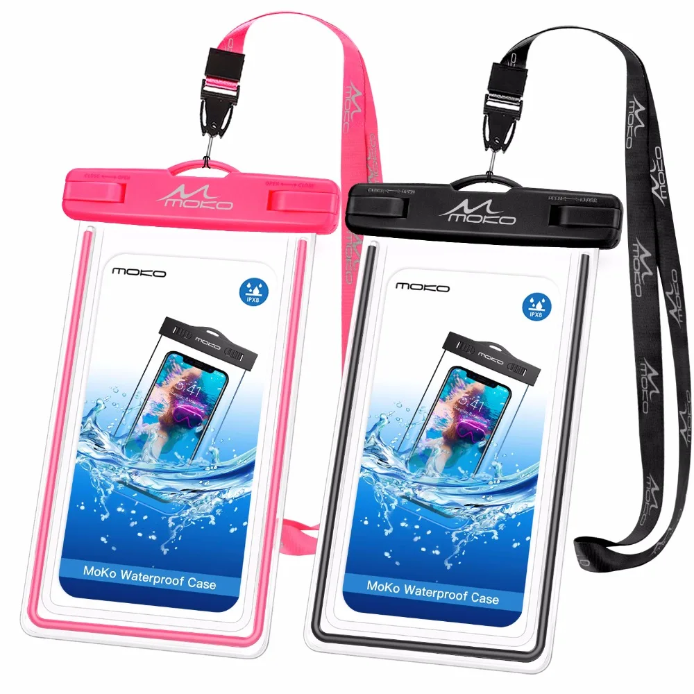 

MoKo Waterproof Phone Pouch [2 Pack],Universal Waterproof Cell Phone Case Dry Bag with Fluorescent Strip for iPhone X /8 Plus /8