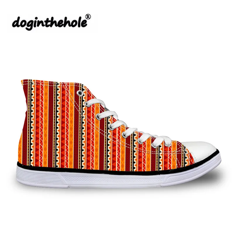 

doginthehole High-top Vulcanized Shoes Women African Traditional Print Canvas Shoes Ladies Lace-up Shoes for Teenagers Sneakers