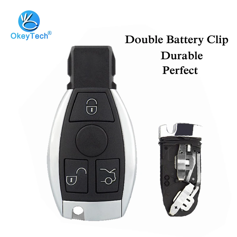 

OkeyTech Keyless Car Smart Key Card Shell with Insert Uncut Blade 3 3+1 Button Fob Case Cover for Mercedes Benz 2 Battery Holder