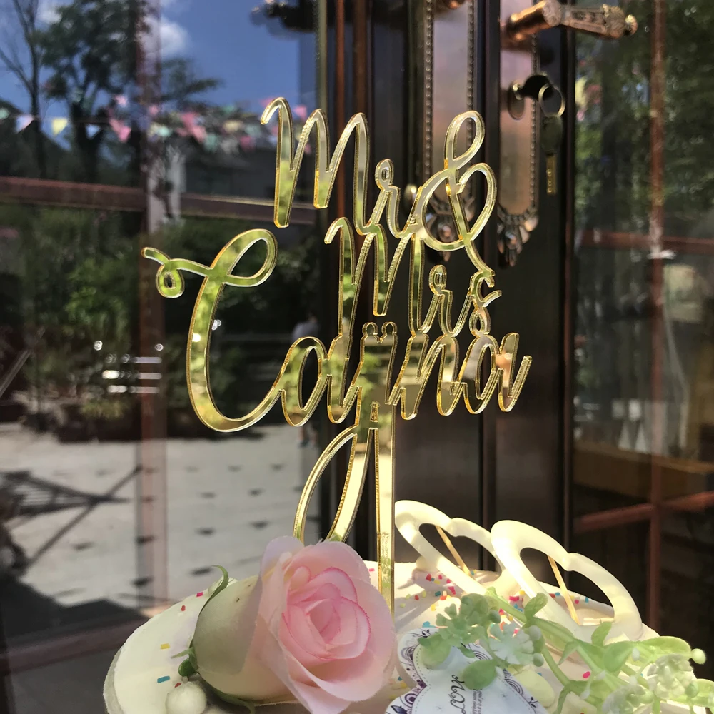 Personalised Wedding Couples Hearts Cake Topper Bride and Groom Custom Name Cake Toppers Wedding Party Decoration Casamento (3)