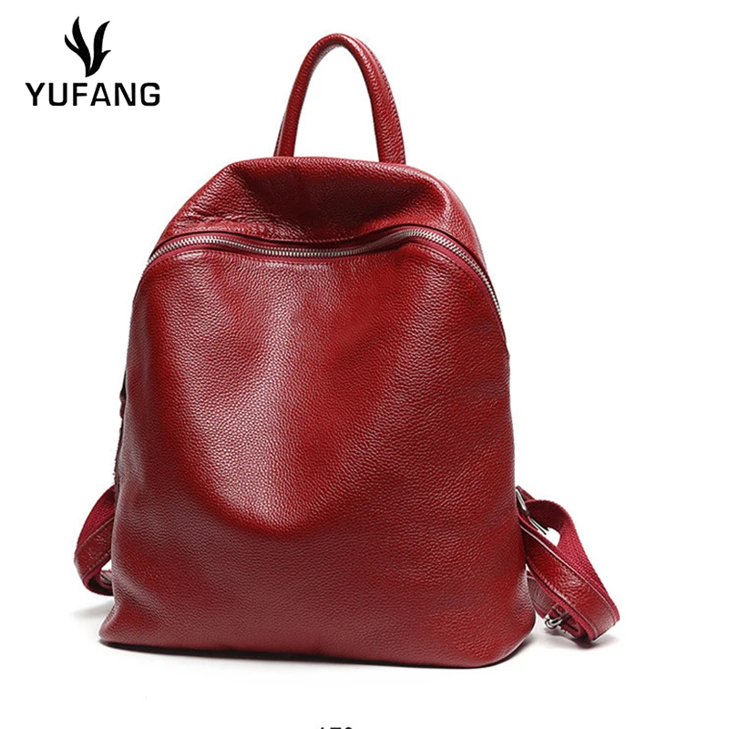

YUFANG Teenage Girl Backpack Genuine Leather Daily Daypack Zipper Sweet Student School Bag High Quality Leather Travel Backpack