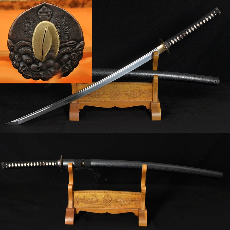 

1060 Japanese Samurai Sword Katana FULL TANG Oil Quenched Unsharp Blade SHINOGI-ZUKURI Genuine Ray Skin Hard Wood Saya Custom