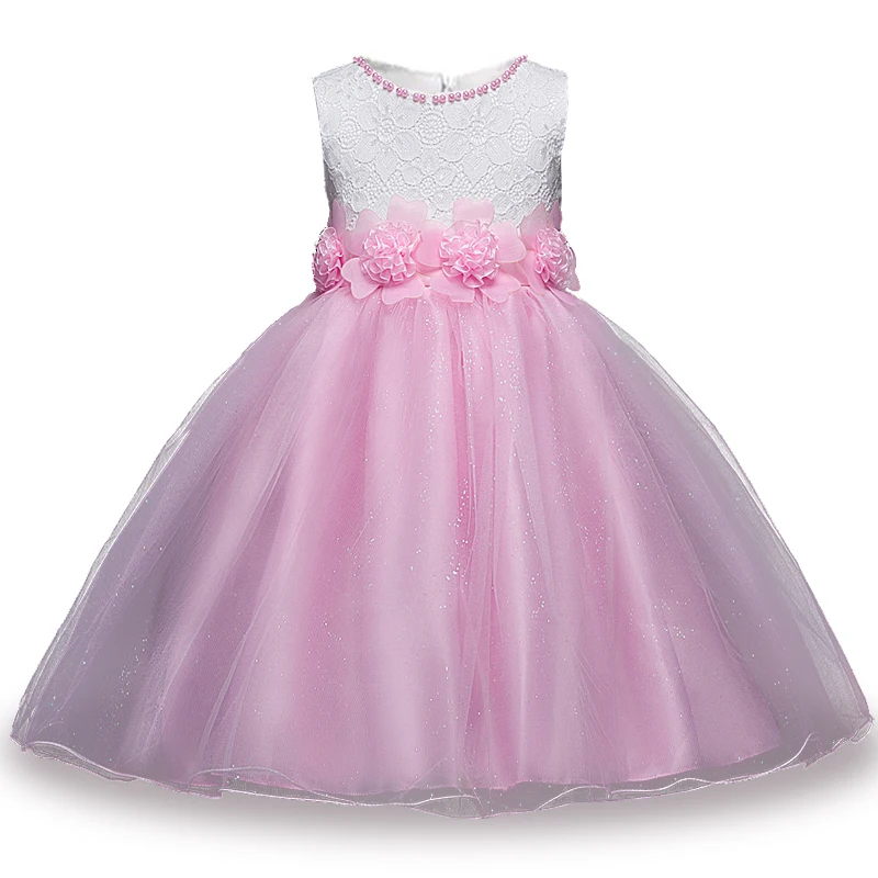 White Pink 2017 New Summer Flower Kids Party Dresses For Weddings Children s Princess Girl Evening