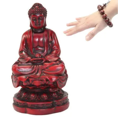 

Feng Shui Meditating Set 4.5" Buddha Statue w Wood Beads Bracelet Peace Blessing