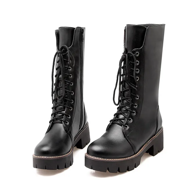 YMECHIC/зимние ботинки в байкерском стиле на квадратном каблуке в стиле панк; женские ботинки на платформе; цвет белый, черный; Готическая шнуровка; ботинки до середины голени на молнии; армейские ботинки;