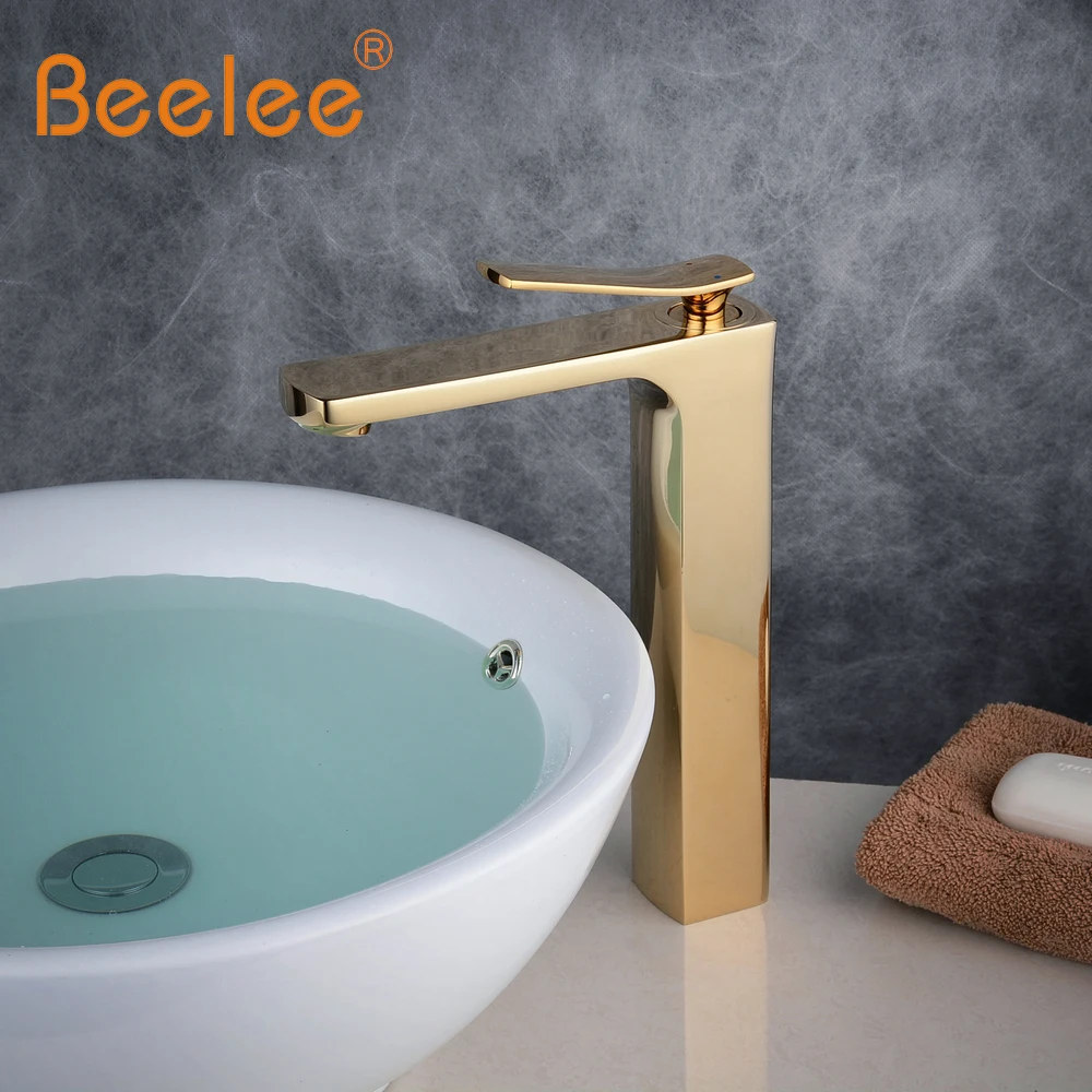 

Beelee Bathroom Vanity and Sink Combo Mixer Tall Tap Single Handle One Hole Toilet Gold Basin Faucet BL6601H