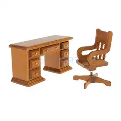 1:12 весы куклы дом Миниатюрный Офис Кабинет мебель орех деревянный вращающийся стул и кабинет стол/компьютер PC стол