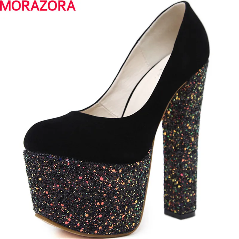 

MORAZORA popular High heels shoes women glitter pumps platform shoes party wedding fashion shoes shallow size 34-40
