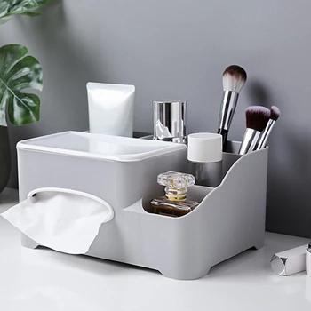 

Newest Portable Tissue Storage Box Plastic Container with Compartments Vanity Organizer Fashion Tissue Box for Bathroom Bedroom