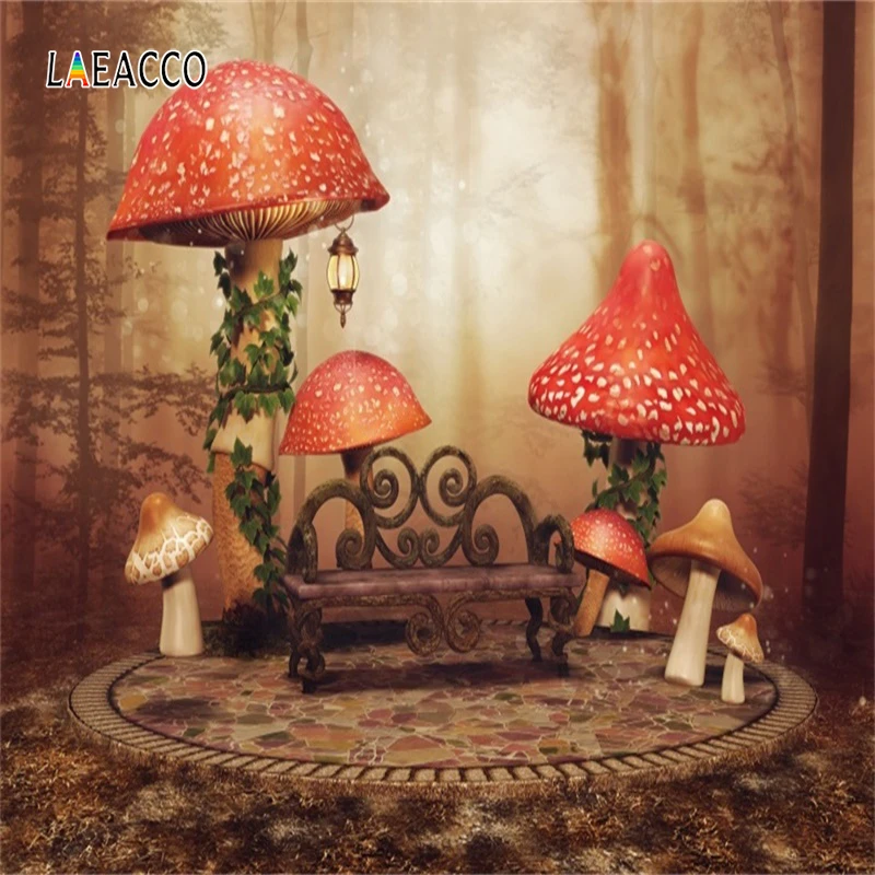 

Laeacco Fairytale Mushroom Scenery Baby Child Newborn Photography Backgrounds Custom Vinyl Photo Backdrops For Home Studio Decor