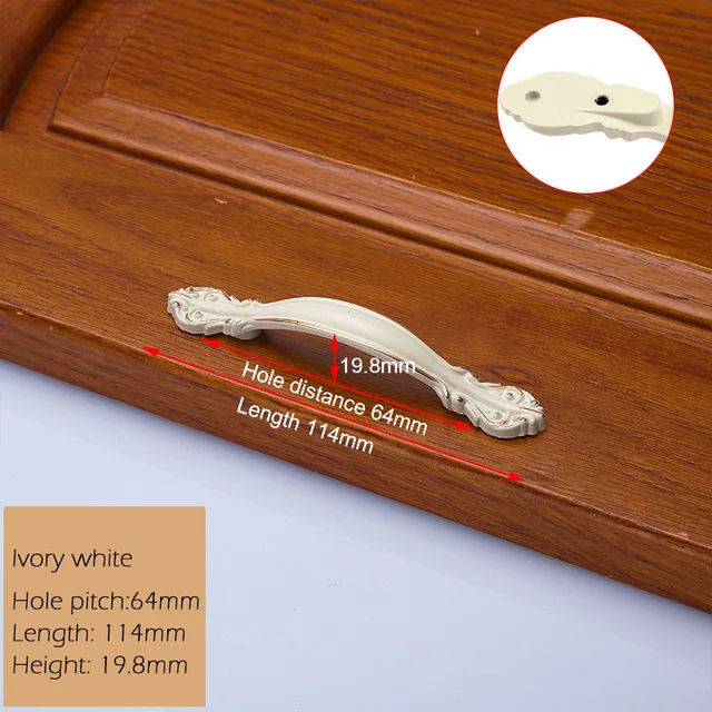 Европейские ручки шкафа из цинкового сплава Wadrobe дверные ручки для выдвижных ящиков кухонный шкаф ручки оборудование для обработки мебели - Цвет: Lvory White 64mm