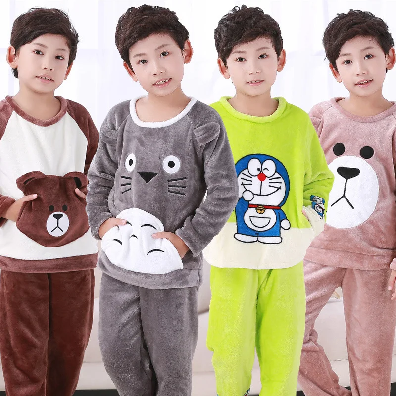 

Children Totoro/Bear/Rabbit Cute Flannel Girl/Boy Pajama Suit Winter Kid's Sleepwear Set Home Cartoon O-neck Long Sleeve Pyjamas