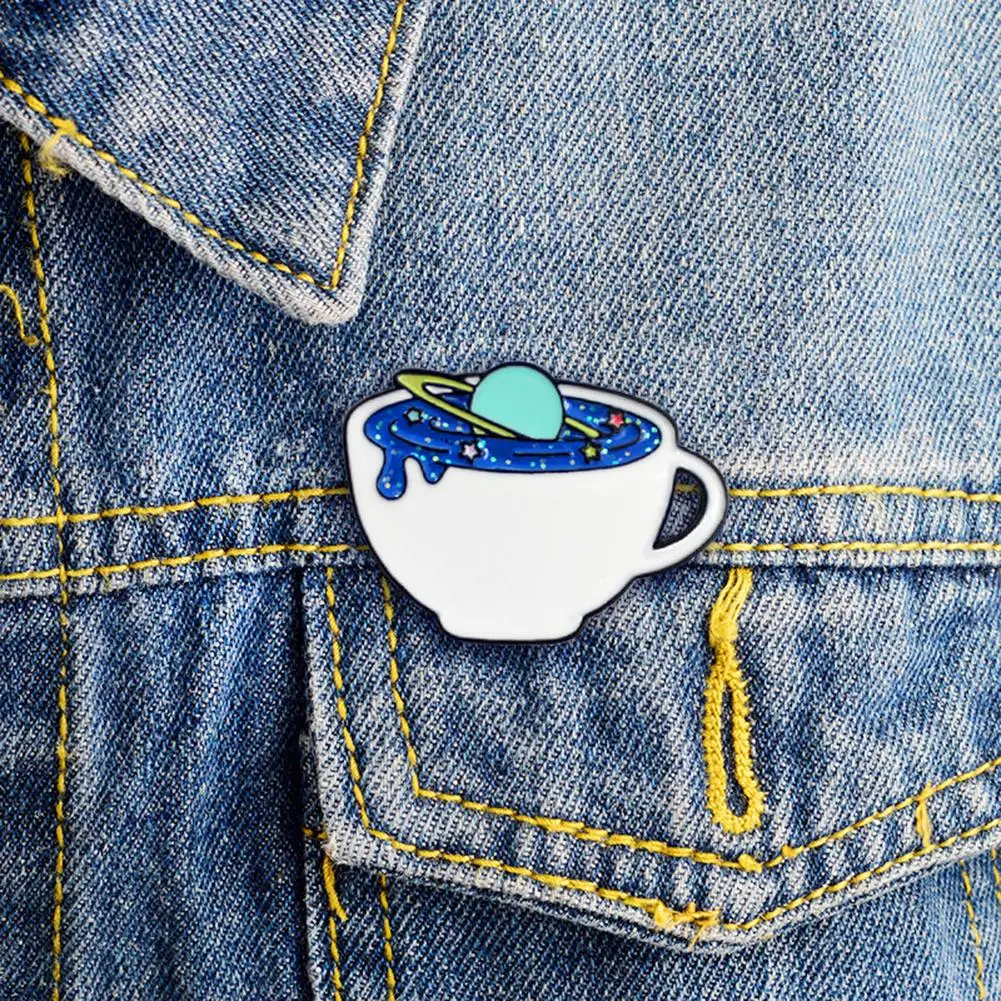 Unisex Creative Space Coffee Cup Enamel Brooch Pin Bag Cap Jacket Badge Jewelry | Украшения и аксессуары