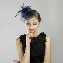 Аксессуары для волос женские украшения Европейский стиль вуаль украшение с перьями темно-синие Коктейльные Вечерние Свадебная шляпка заколка в виде цветка LM06