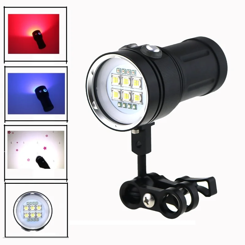 

Underwater Photography Video Light 20000LM 6x Cree T90 Led White + 4x Red+ 4x Blue / UV Light Waterproof 18650 Diving Flashlight