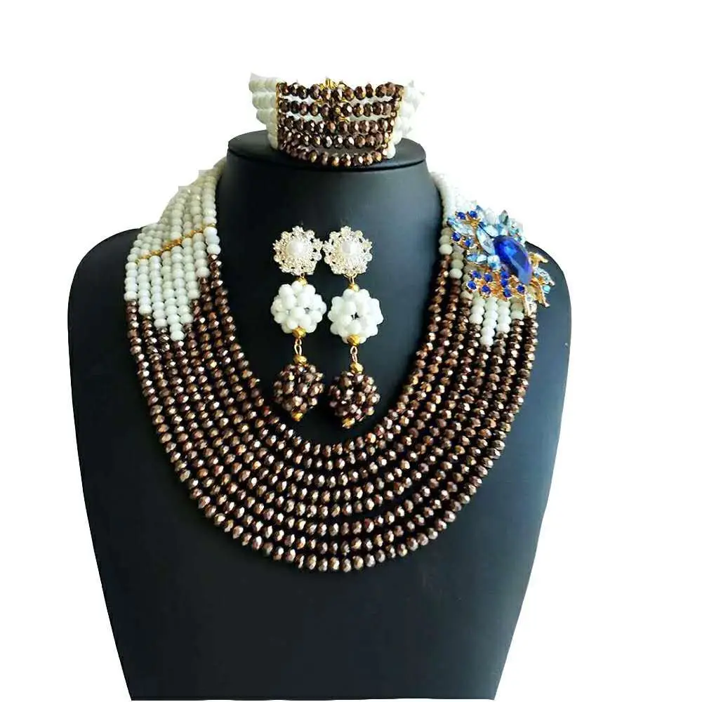 Fashion Nigerian Wedding Beads Bridal Jewelry Set African Costume Necklace 8 Shares Gray White Crystal Women Party Accessories | Украшения