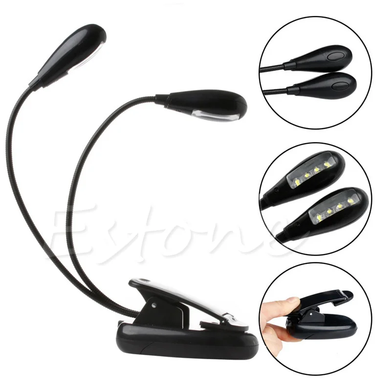 

8 LED Book Reading Table Light Lamp Bright Dual Flexible Adjustable Double Goosenecks Clip-on Arm Study Music Desk Light